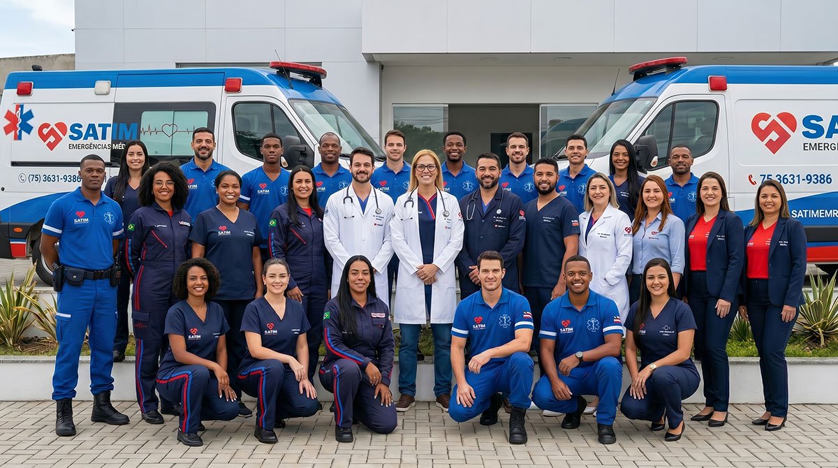 Equipe médica com ambulância em Porto Seguro da SATIM